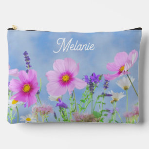 Pretty Pink Wild Flower Meadow Personalised Accessory Pouch