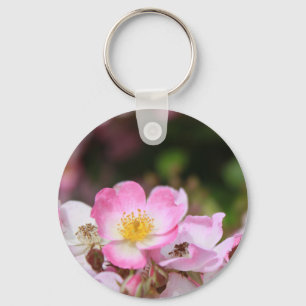 pretty pink wild rose flowers for ladies key ring