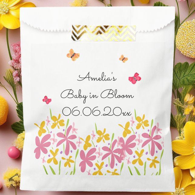 Pretty Pink Wildflower Baby in Bloom Personalised Favour Bags (Creator Uploaded)