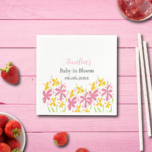 Pretty Pink Wildflower Baby in Bloom Personalised Napkin