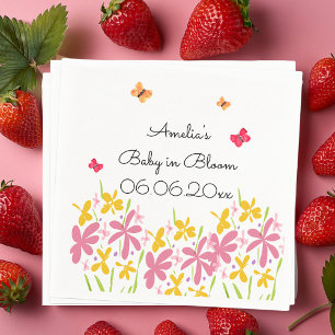 Pretty Pink Wildflower Baby in Bloom Personalised Napkin