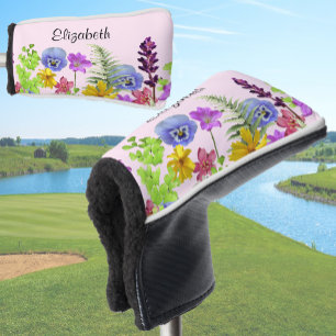 Pretty Pink WIldflower Custom Name Golf Head Cover