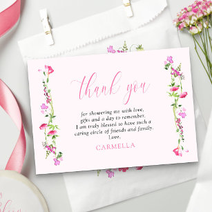 Pretty Pink Wildflower Delicate Floral Thank You Card