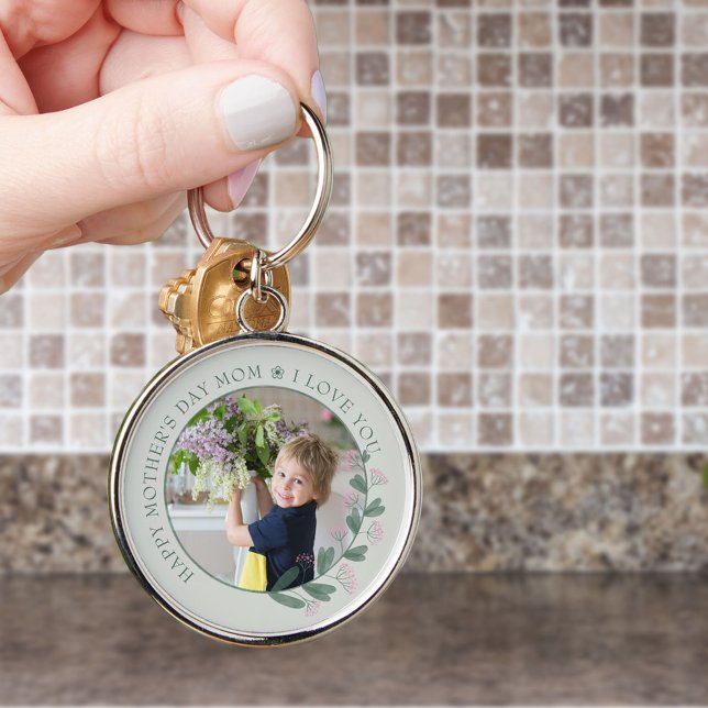 Pretty Pink Wildflower Mother's Day Photo Key Ring (Creator Uploaded)