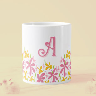 Pretty pink Wildflower Personalised Large Coffee Mug
