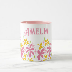 Pretty pink Wildflower Personalized Mug