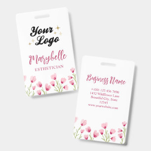 Pretty Pink Wildflowers Your Logo Here ID Badge