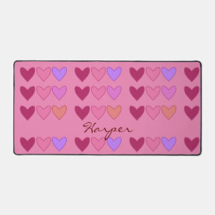 Pretty Pink With Hearts Colourful Girls Desk Mat