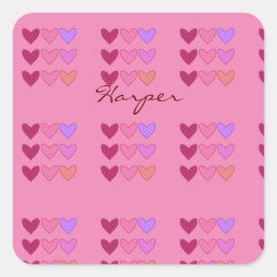 Pretty Pink With Hearts Colourful Girls Square Sticker