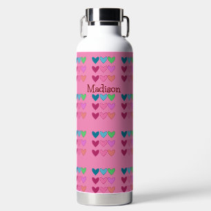 Pretty Pink With Hearts Colourful Girls Water Bottle