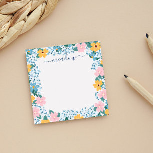 Pretty Pink & Yellow Floral Frame Post-it Notes