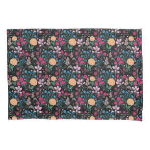 Pretty Pink & Yellow Small Floral Black Design Pillowcase