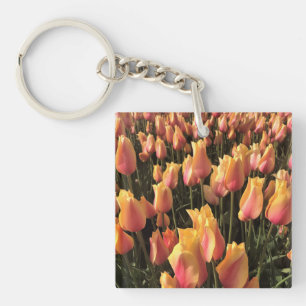 Pretty Pink & Yellow Tulips Key Ring