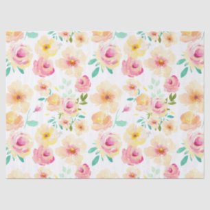 Pretty Pink Yellow Watercolor Flowers Tissue Paper