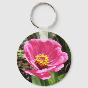 Pretty Pink Zinnia Keychain