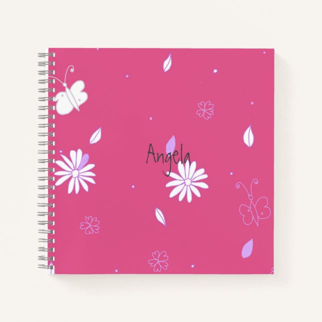 Pretty PinkGirlySummerSquare Notebook Customisable (Front)