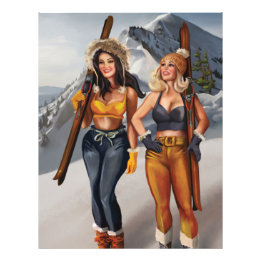 Pretty Pinup Girls Skiing Photo Print