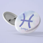 Pretty Pisces Astrology Sign Personalised Purple<br><div class="desc">This pretty purple and lavender Pisces button features your astrological sign from the Zodiac in a beautiful sparkle like the constellations. Customise this cute gift with your name in cursive script for someone with a birthday in late February or early March.</div>