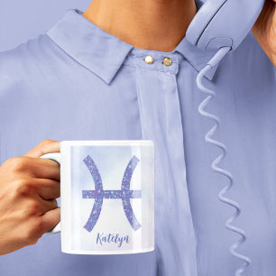 Pretty Pisces Astrology Sign Personalised Purple Coffee Mug