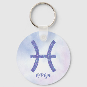 Pretty Pisces Astrology Sign Personalized Purple Key Ring