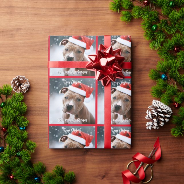 Pretty Pit Bull with Santa Hat Christmas Wrapping Paper (Holiday Gift)