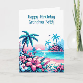 Pretty Pixel Art Grandma's Birthday  Card