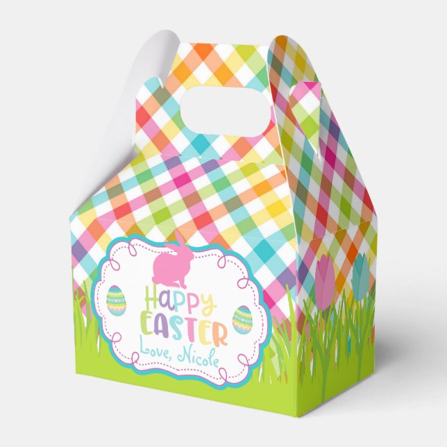 Pretty Plaid Happy Easter Personalised Gable Box (Front Side)