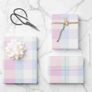 Pretty Plaid Pastel Pink Blue Pattern Wrapping Paper Sheet