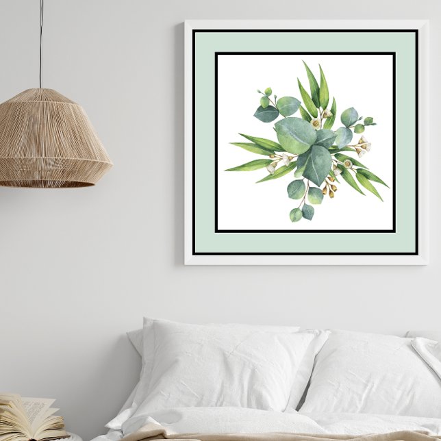 Pretty Plant Floral Black Lines Pale Green Border Poster (Creator Uploaded)