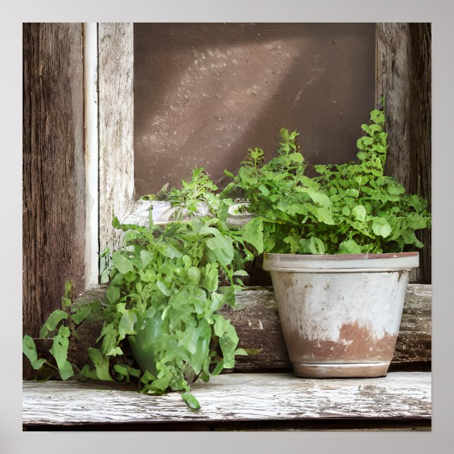 Pretty Plants in Rustic Window Poster (Front)