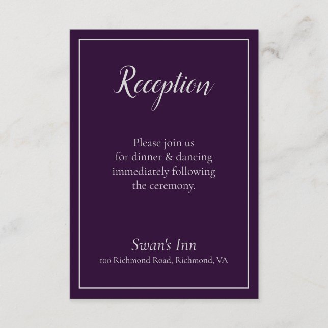 Pretty  Plum and Silver Reception Enclosure Card (Front)