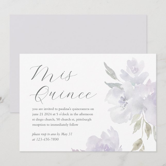 Pretty Plum Floral 15 Years Birthday Quinceañera Invitation (Front/Back)