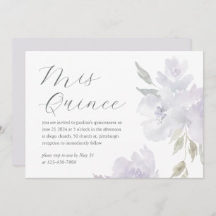 Pretty Plum Floral 15 Years Birthday Quinceañera Invitation