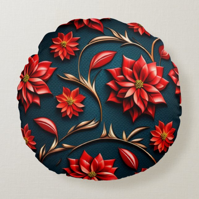 Pretty Poinsettia  Round Cushion (Front)
