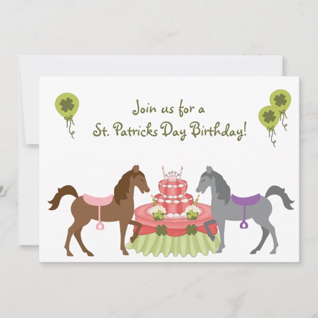 Pretty Ponies St Patrick's Day Birthday Invitation (Front)