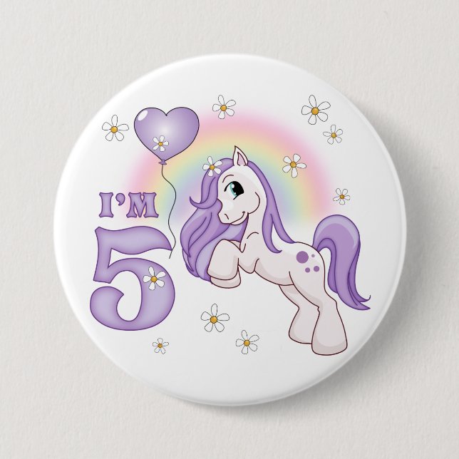 Pretty Pony 5th Birthday 7.5 Cm Round Badge (Front)