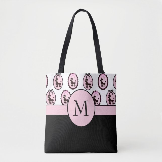 Pretty Poodle Parade Monogram Tote Bag (Front)