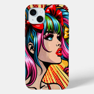 Pretty Pop Art Comic Girl Colourful Ai Art iPhone 15 Plus Case