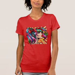 Pretty Pop Art Comic Girl Colourful Ai Art T-Shirt