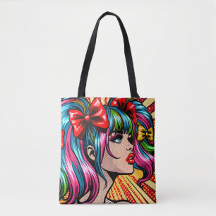 Pretty Pop Art Comic Girl Colourful Ai Art Tote Bag