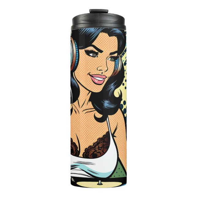 Pretty Pop Art Deejay Jamming Thermal Tumbler (Front)