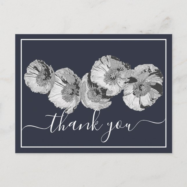 Pretty Poppies Navy Background Thank You Postcard (Front)