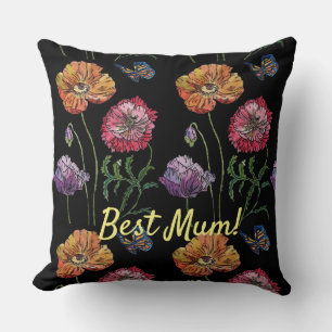 Pretty Poppies on Black Watercolour Painting Mum  Cushion