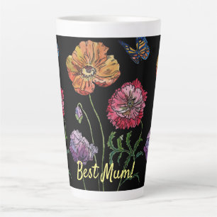 Pretty Poppies on Black Watercolour Painting Mum Latte Mug