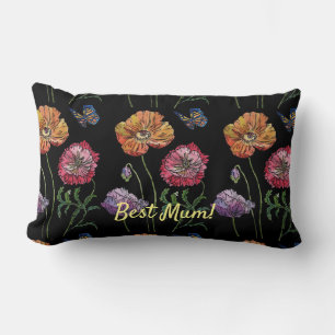 Pretty Poppies on Black Watercolour Painting Mum  Lumbar Cushion