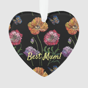 Pretty Poppies on Black Watercolour Painting Mum Ornament