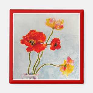 Pretty poppies square magnet