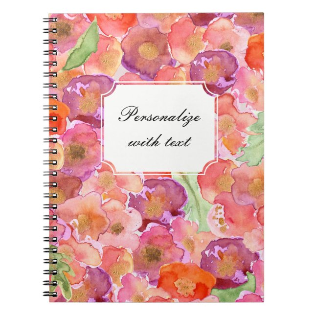 Pretty Poppies Watercolor Spiral Notebook (Front)