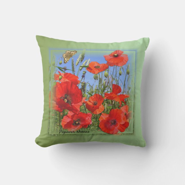 Pretty Poppy Field Cushion (Front)