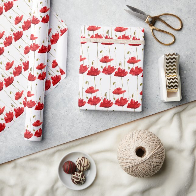 Pretty Poppy Floral Red Pattern Wrapping Paper (Crafts)